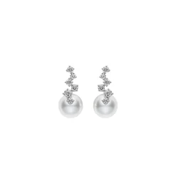 Akoya Cultured Pearl and Diamond Drop Earrings in 18K White Gold