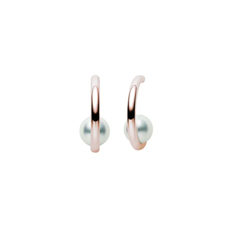 Classic Akoya Cultured Pearl Semi Hoop Earrings - 18K Pink Gold