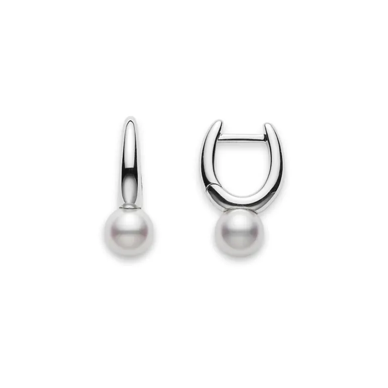 Classic Elegance Akoya Cultured Pearl Hoop Earrings in 18K White Gold