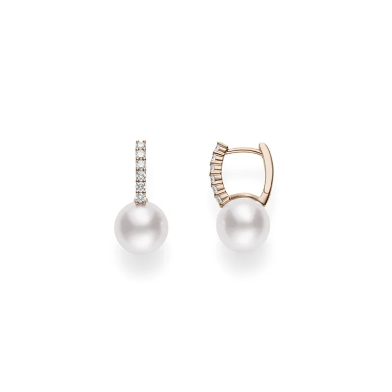 Classic Elegance Akoya Cultured Pearl and White Diamond Earrings in Pink Gold