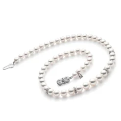 Cultured Pearl Graduated Princess Strand Necklace with Diamond Acccents - Mikimoto