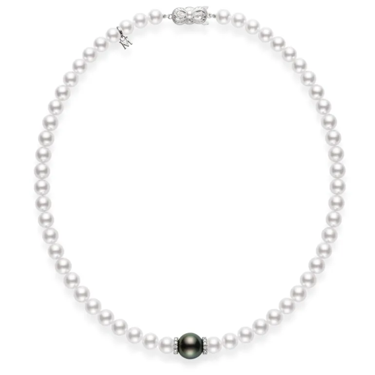 Fusion Akoya and Black South Sea Cultured Pearl Strand with Diamond Rondelles