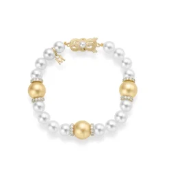 Fusion Akoya and Golden South Sea Cultured Pearl Bracelet With Diamond Rondelles