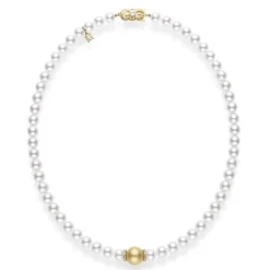 Fusion Akoya and Golden South Sea Cultured Pearl Strand With Diamond Rondelles