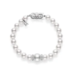 Fusion Akoya and White South Sea Cultured Pearl Bracelet With Diamond Rondelles