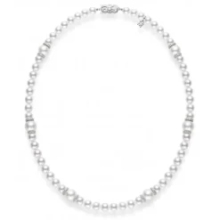 Fusion Akoya and White South Sea Cultured Pearl Strand With Diamond Rondelles