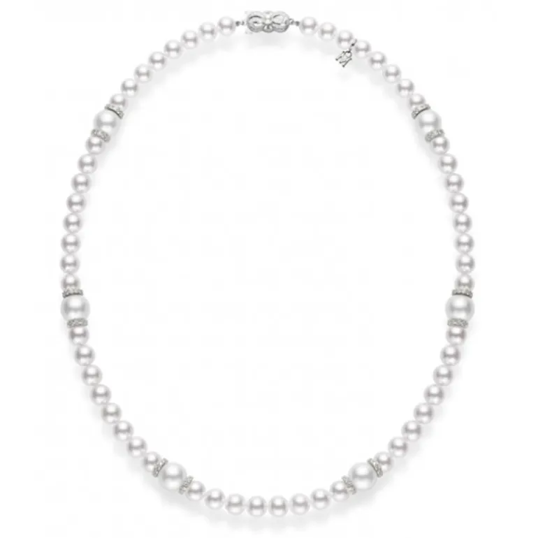 Fusion Akoya and White South Sea Cultured Pearl Strand With Diamond Rondelles