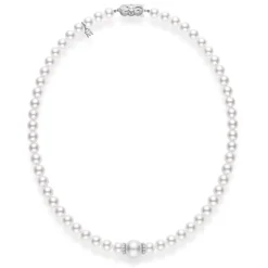 Fusion Akoya and White South Sea Cultured Pearl Strand with Diamond Rondelles