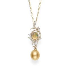 Golden South Sea Cultured Pearl and Opal Pendant