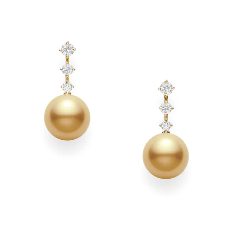 Golden South Sea Cultured Pearl and Diamond Earrings