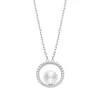 Akoya Cultured Circle Pearl Pendant with Diamonds - 18K White Gold