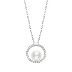 Akoya Cultured Circle Pearl Pendant with Diamonds - 18K White Gold