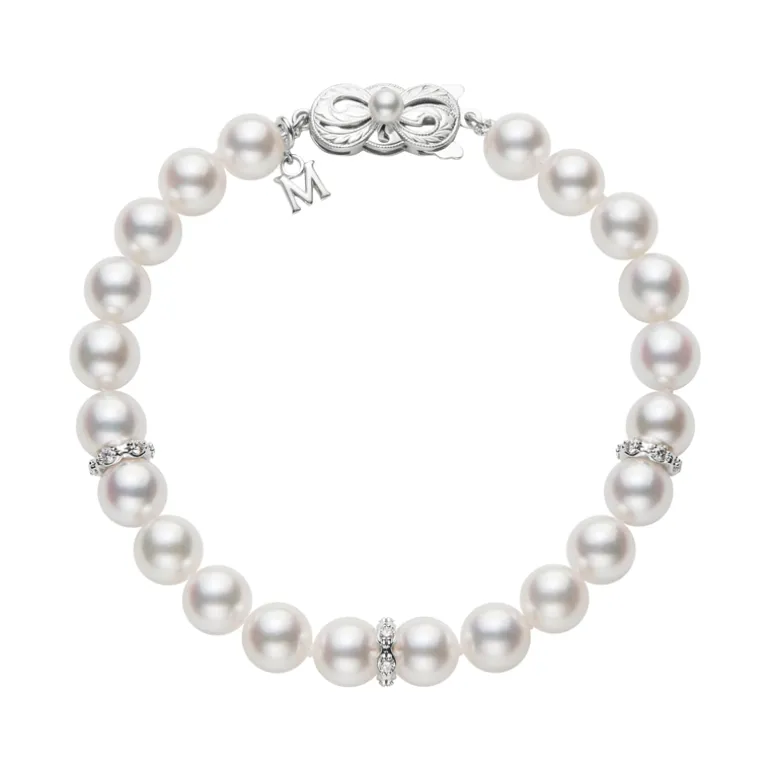 Akoya Cultured Pearl and Diamond Bracelet in 18K White Gold