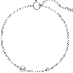 Akoya Cultured Pearl and Diamond Station Bracelet in 18K White Gold