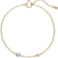 Akoya Cultured Pearl and Diamond Station Bracelet in 18K Yellow Gold
