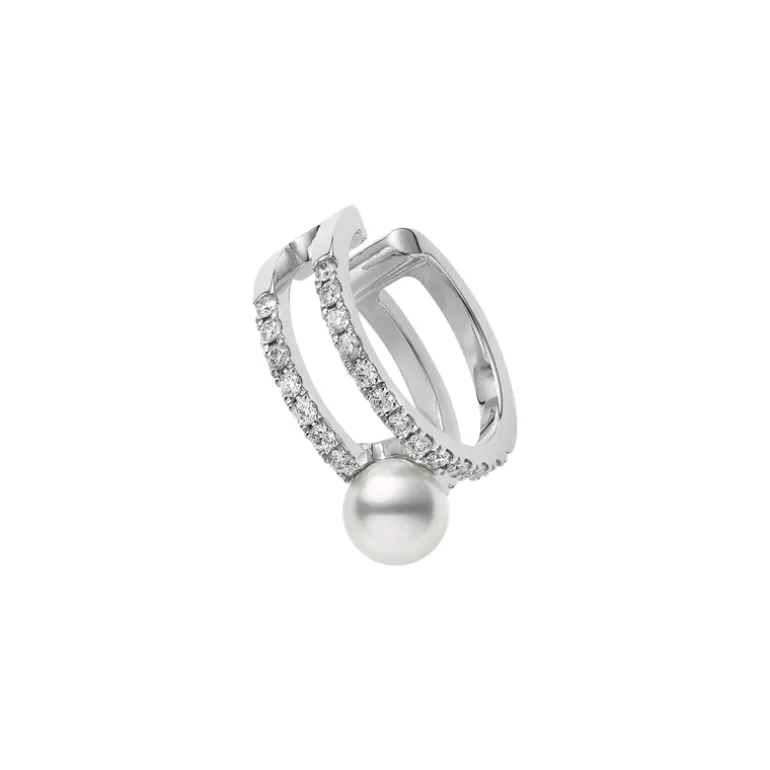 Akoya Cultured Pearl and Diamond Ear Cuff in 18K White Gold