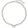 Akoya Cultured Pearl and Diamond Bow Charm Necklace in 18K White Gold