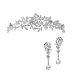 Akoya Cultured Pearl and Diamond Bonnet and Earring Set