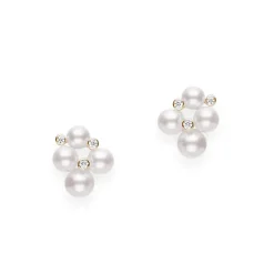 Akoya Cultured Pearl and Diamond Cluster Earrings in 18K Yellow Gold