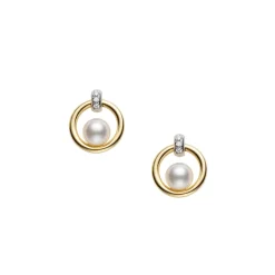 Akoya Cultured Pearl and Diamond Circle Earrings