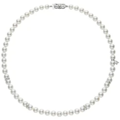 Akoya Cultured Pearl and Diamond Necklace in 18K White Gold