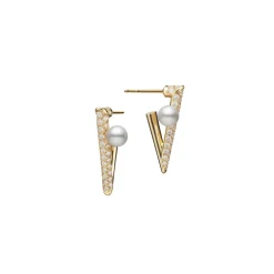 Akoya Cultured Pearl and Diamond V Code Earrings in 18K Yellow Gold