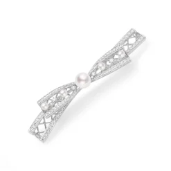 Akoya Cultured Pearl and Diamond Brooch