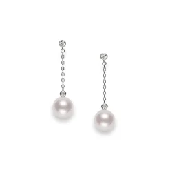 Akoya Cultured Pearl and Diamond Drop Earrings