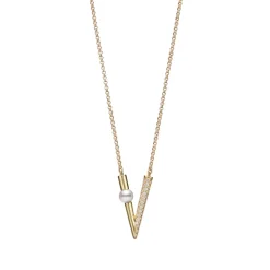 Akoya Cultured Pearl and Diamond V Code Pendant in 18K Yellow Gold