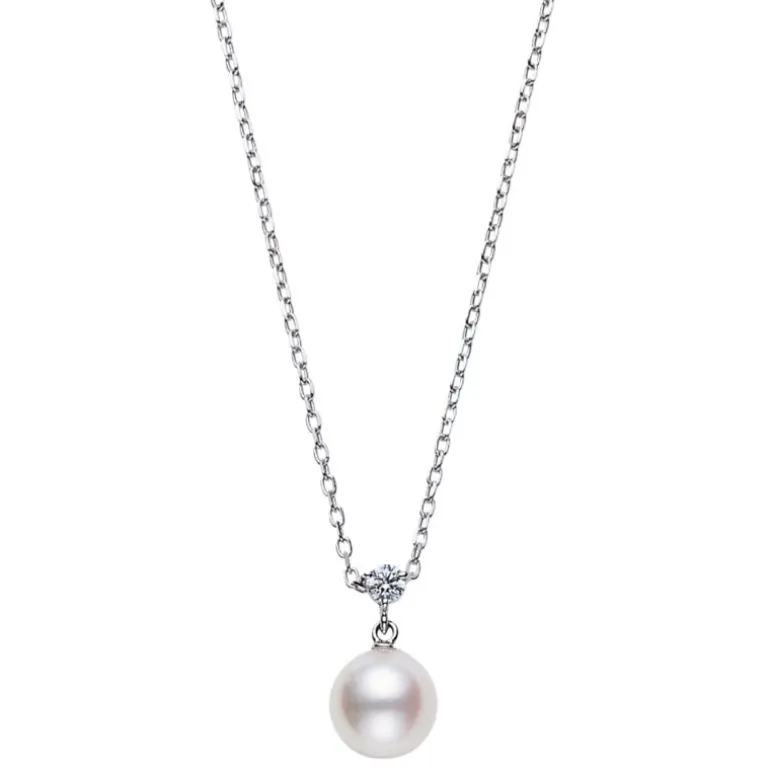 Akoya Cultured Pearl and Diamond Pendant Necklace in 18K White Gold