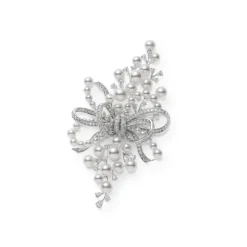Akoya Cultured Pearl and Diamond Brooch set in 18K White Gold