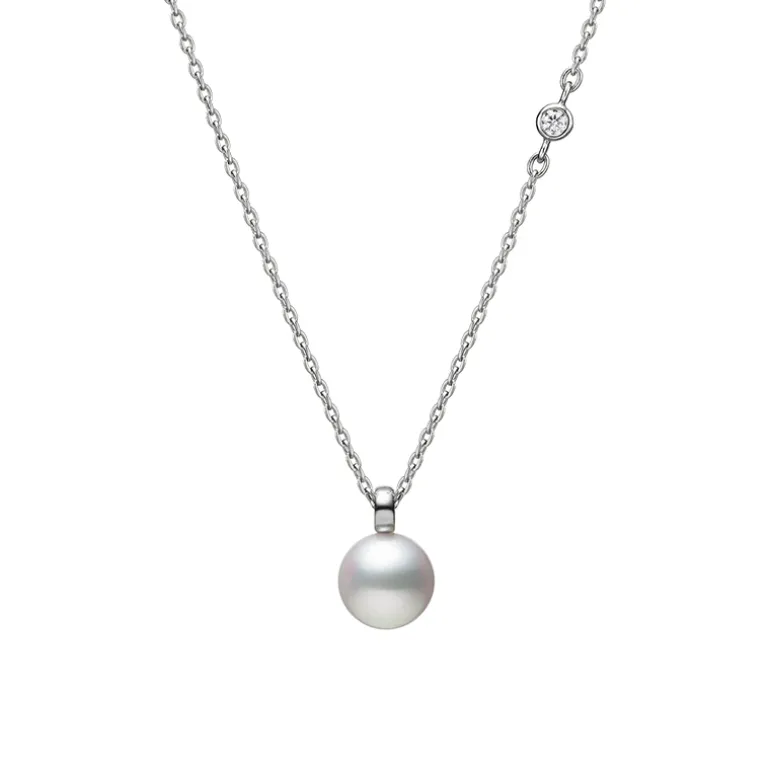 Akoya Cultured Pearl and Diamond Pendant in 18K White Gold