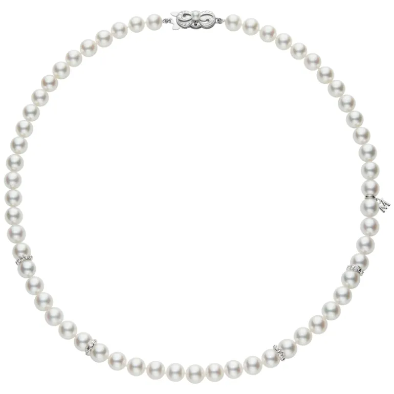 Akoya Cultured Pearl and Diamond Necklace in 18K White Gold