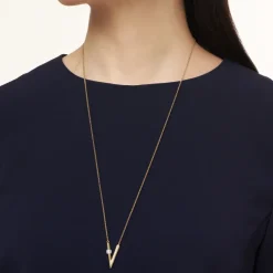 Akoya Cultured Pearl and Diamond V Code Pendant in 18K Yellow Gold
