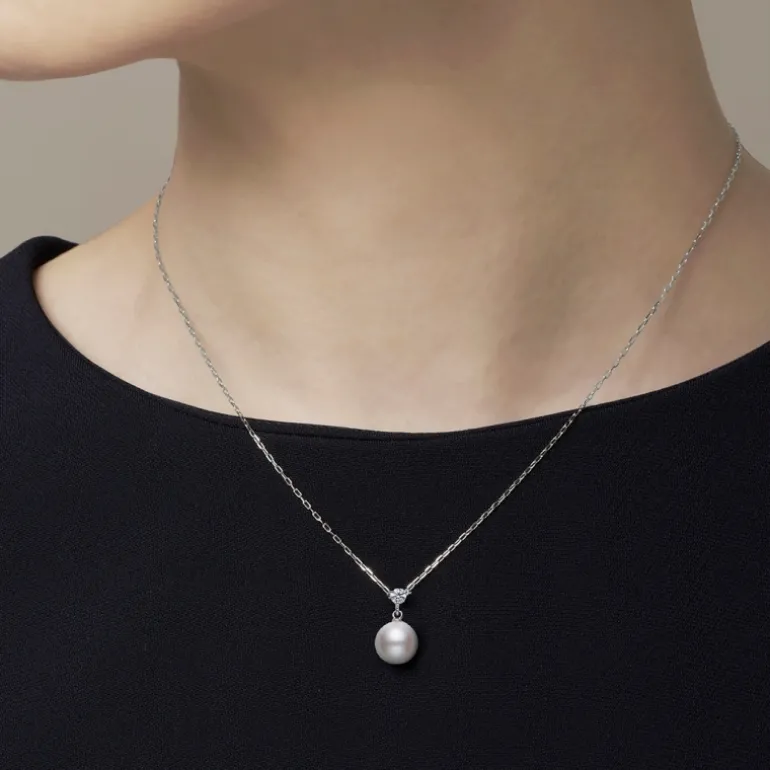 Akoya Cultured Pearl and Diamond Pendant Necklace in 18K White Gold