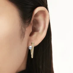 Akoya Cultured Pearl and Diamond V Code Earrings in 18K Yellow Gold