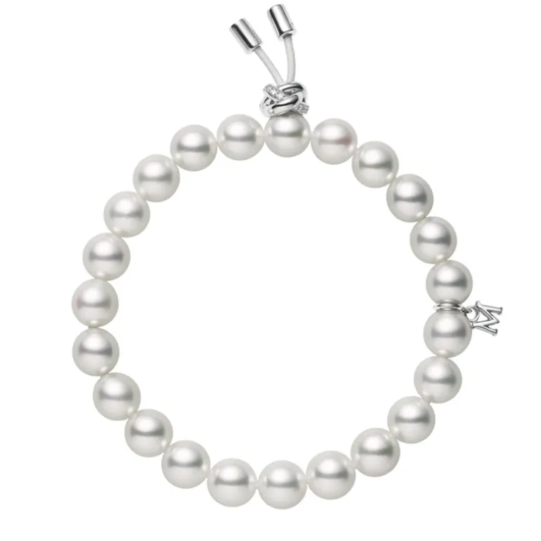 Akoya Cultured Pearl Bracelet with Diamonds in 18K White Gold