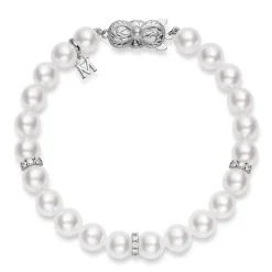 Akoya Cultured Pearl Bracelet with Diamond Rondelles in 18K White Gold