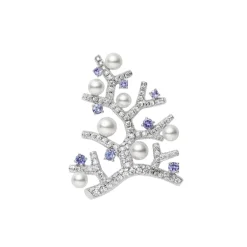 Akoya Cultured Pearl Diamond and Tanzanite Brooch