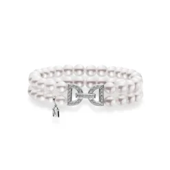 Akoya Cultured Pearl Double Row Bracelet with diamond clasp