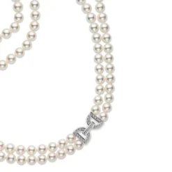 Akoya Cultured Pearl Double Strand Necklace with Diamond Clasp