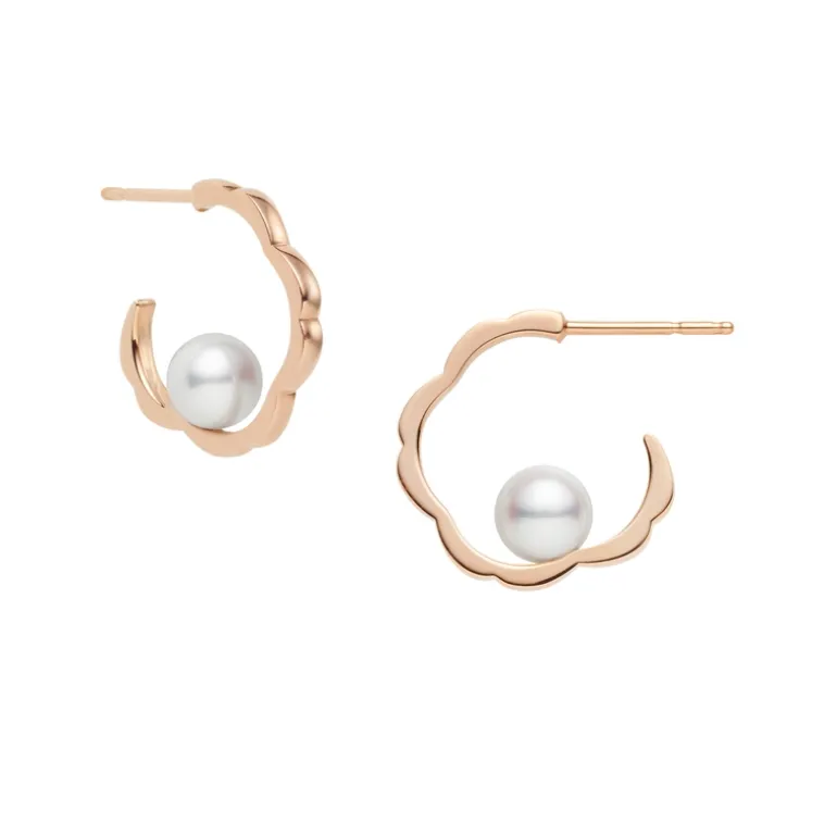 Akoya Cultured Pearl Earrings in Pink Gold