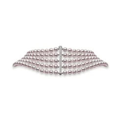Akoya Cultured Pearl Five Row Strand Necklace with Diamond Clasp