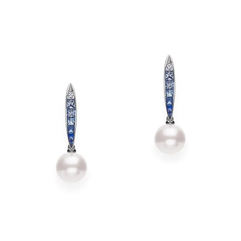 Akoya Cultured Pearl Ocean Earrings with Sapphire