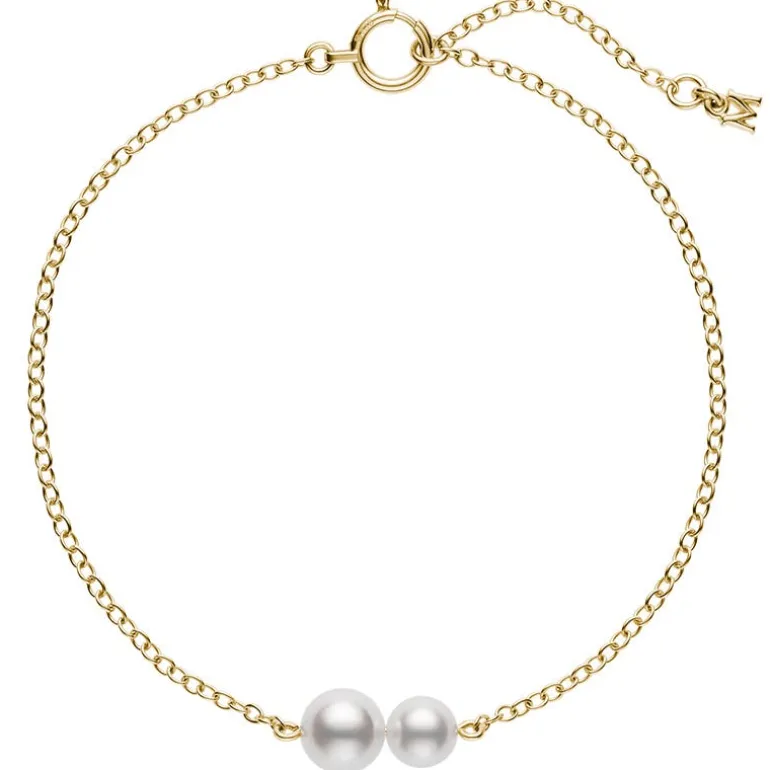 Akoya Cultured Pearl Station Bracelet in 18K Yellow Gold