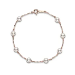 Akoya Cultured Pearl Station Bracelet in Pink Gold