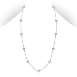Akoya Cultured Pearl Station Necklace - 18K White Gold