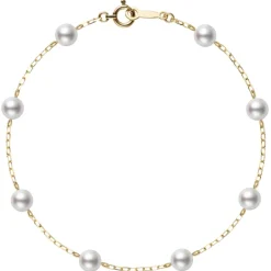 Akoya Cultured Pearl Station Bracelet in Yellow Gold