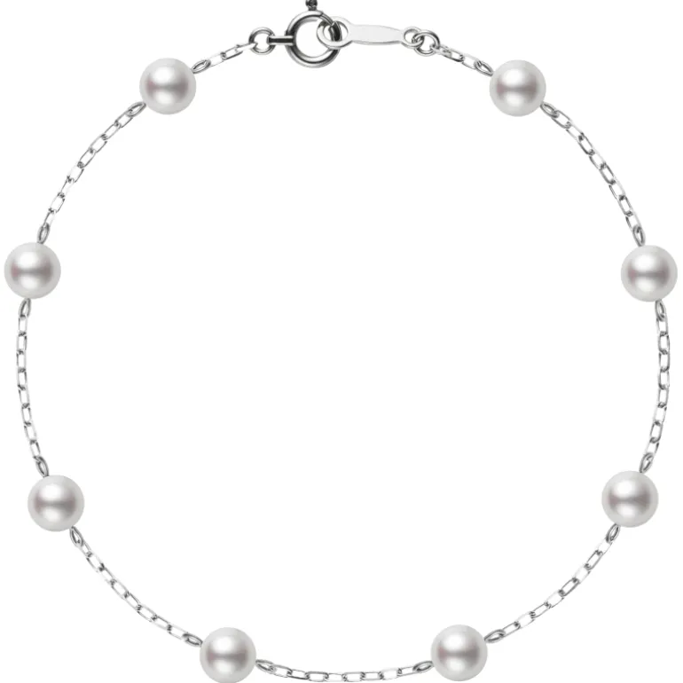 Akoya Cultured Pearl Station Bracelet in White Gold
