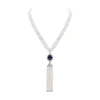 Akoya Cultured Pearl Tanzanite Necklace in 18K White Gold